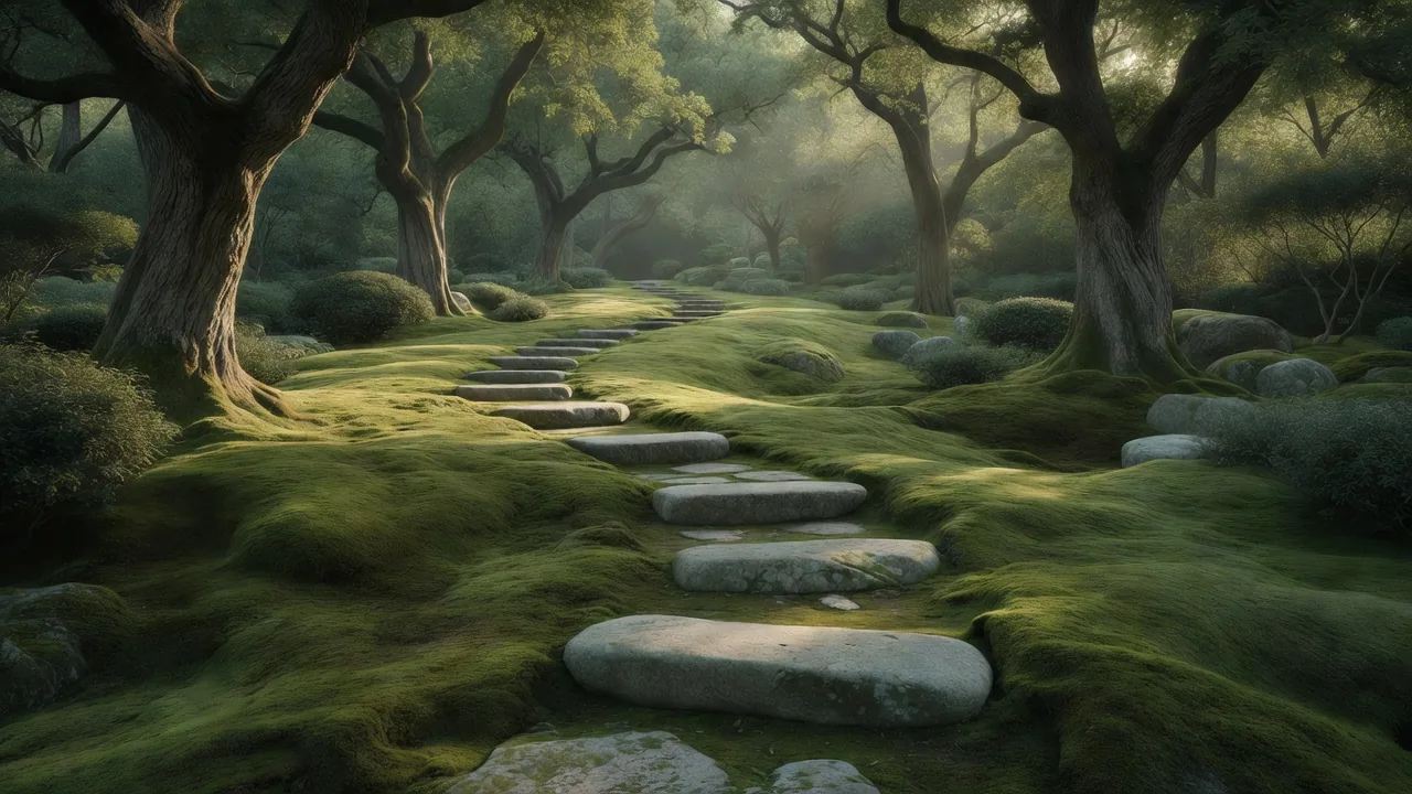 苔むす森の道